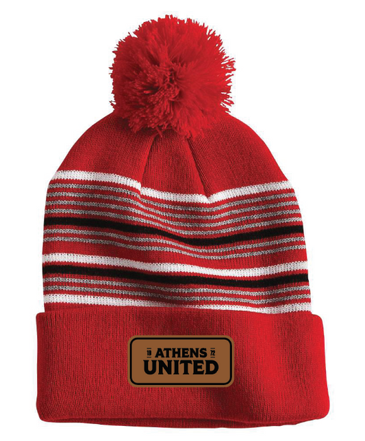 Pom-Pom Leather Patch Beanie